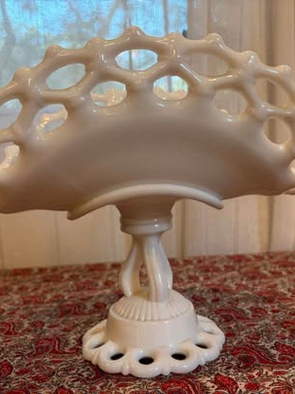 Vintage Westmoreland Milk Glass Old Quilt Lattice Edge Compote
